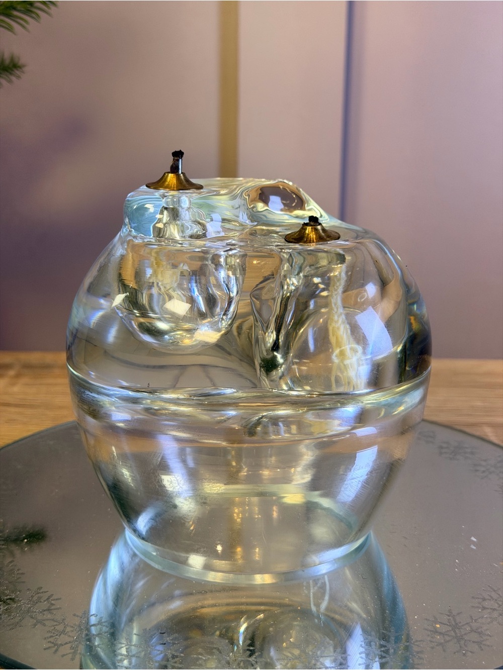Linens n Things HeavyThick Crystal Art Double Oil Candle Lamp Mouth Blown Poland